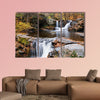 Waterfall with trees and rocks in mountain in autumn multi panel canvas wall art