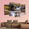 Waterfall with trees and rocks in mountain in autumn multi panel canvas wall art