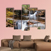 Waterfall with trees and rocks in mountain in autumn multi panel canvas wall art