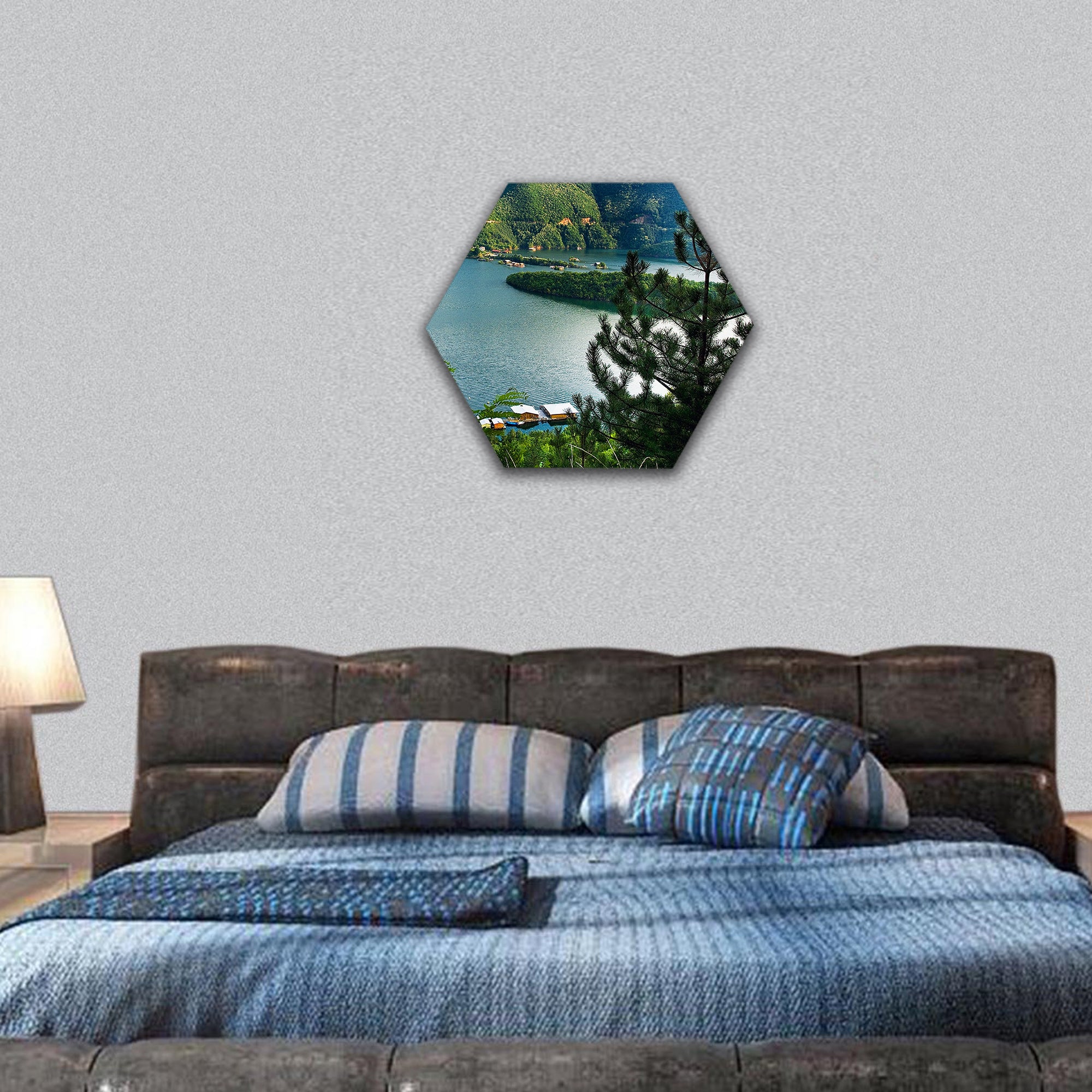 Bulgarian lake at the river Vacha hexagonal canvas wall art