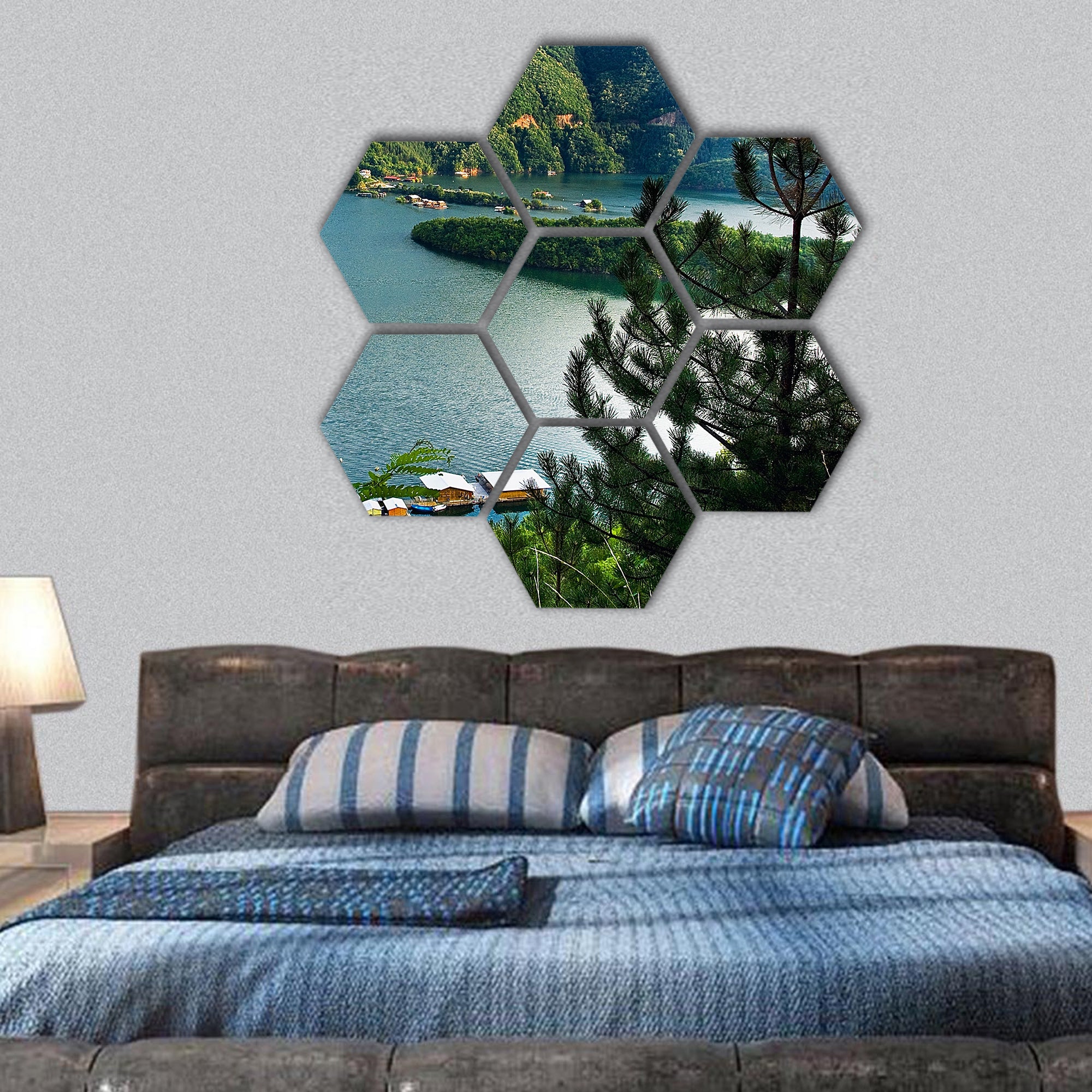 Bulgarian lake at the river Vacha hexagonal canvas wall art