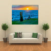 Sunset summer scene at waterfront park at coast of Montevideo city, Uruguay Multi panel canvas wall art