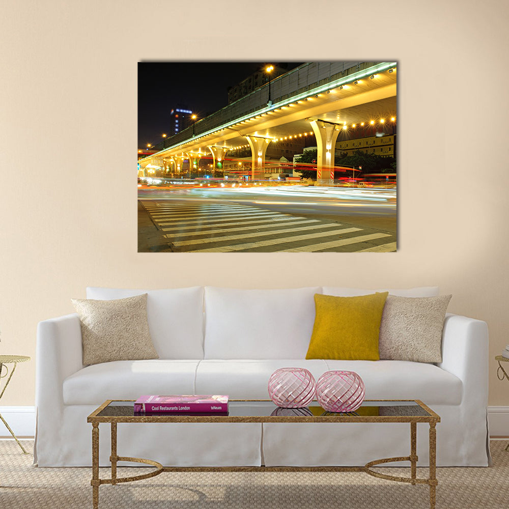 High-speed vehicles bright light trails multi panel canvas wall art