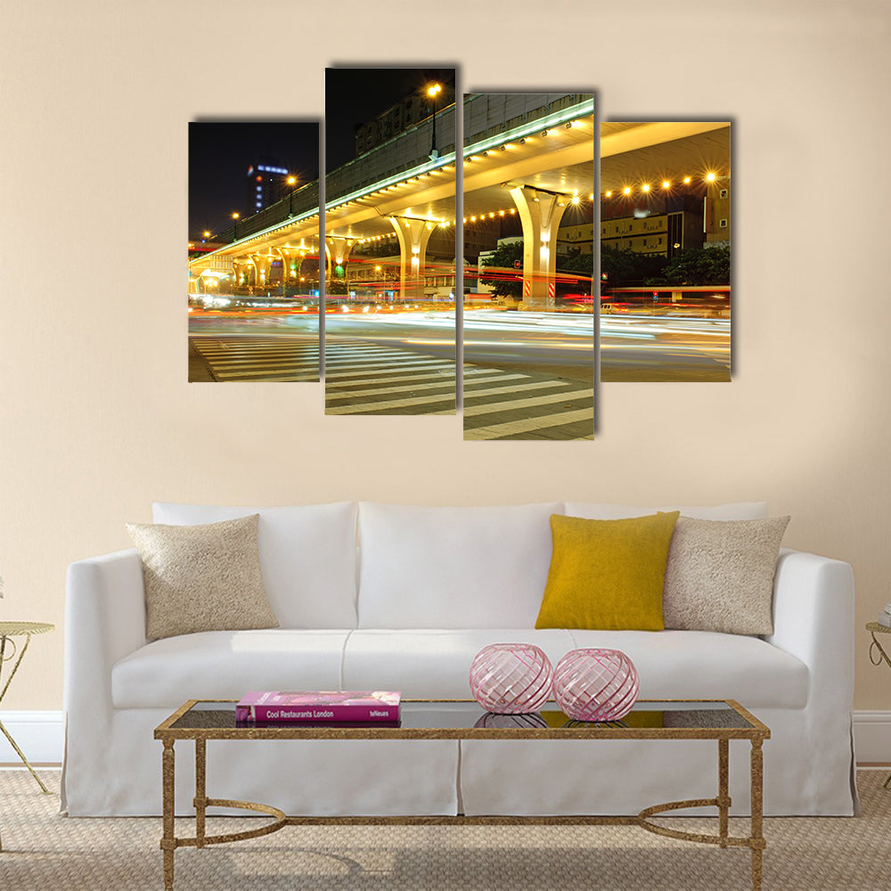 High-speed vehicles bright light trails multi panel canvas wall art