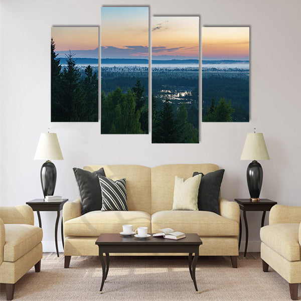Konnu Suursoo bog, aerial view before sunrise Multi panel canvas wall art