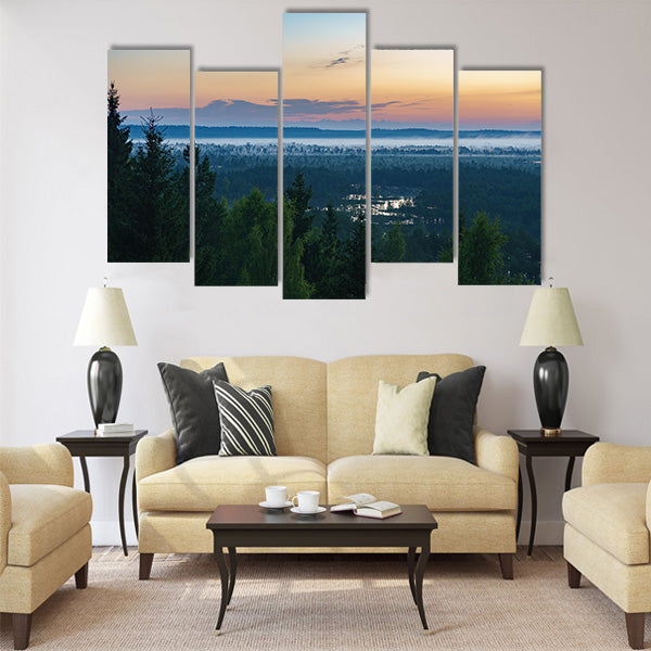 Konnu Suursoo bog, aerial view before sunrise Multi panel canvas wall art