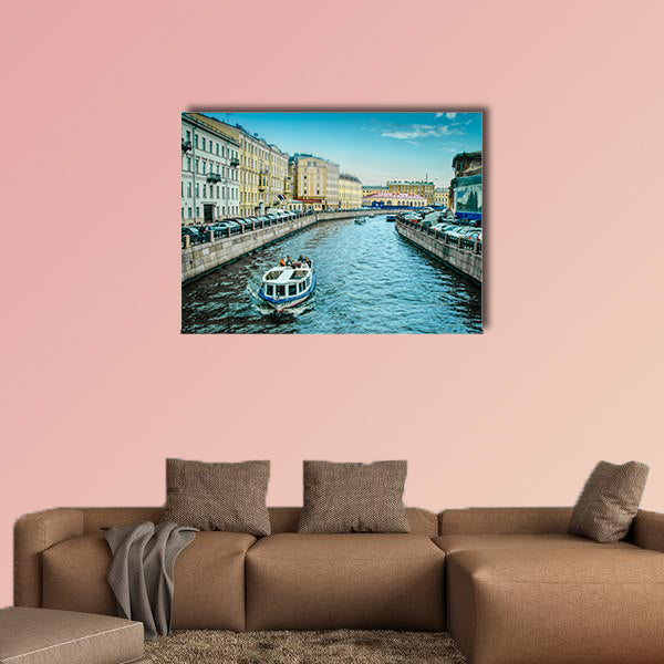 Boats on the Moyka River, St Petersburg, Russia multi panel canvas wall art