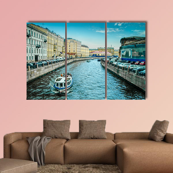 Boats on the Moyka River, St Petersburg, Russia multi panel canvas wall art