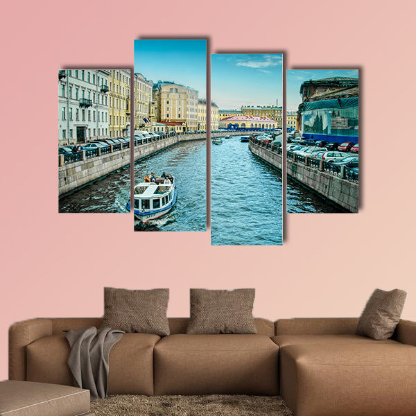 Boats on the Moyka River, St Petersburg, Russia multi panel canvas wall art