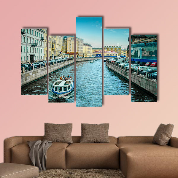 Boats on the Moyka River, St Petersburg, Russia multi panel canvas wall art