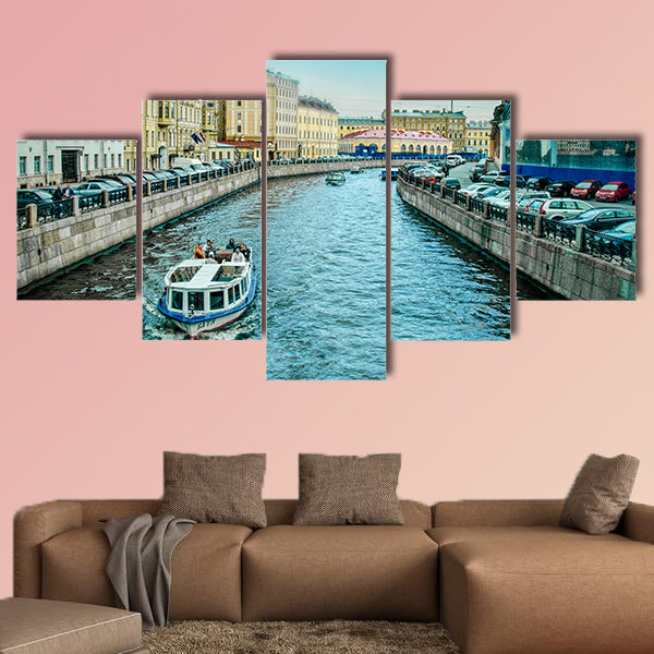 Boats on the Moyka River, St Petersburg, Russia multi panel canvas wall art