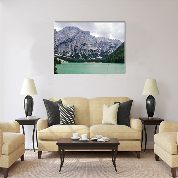 The emerlad water of lake of Braies in Alto Adige multi panel canvas wall art