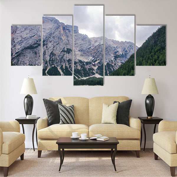 The emerlad water of lake of Braies in Alto Adige multi panel canvas wall art