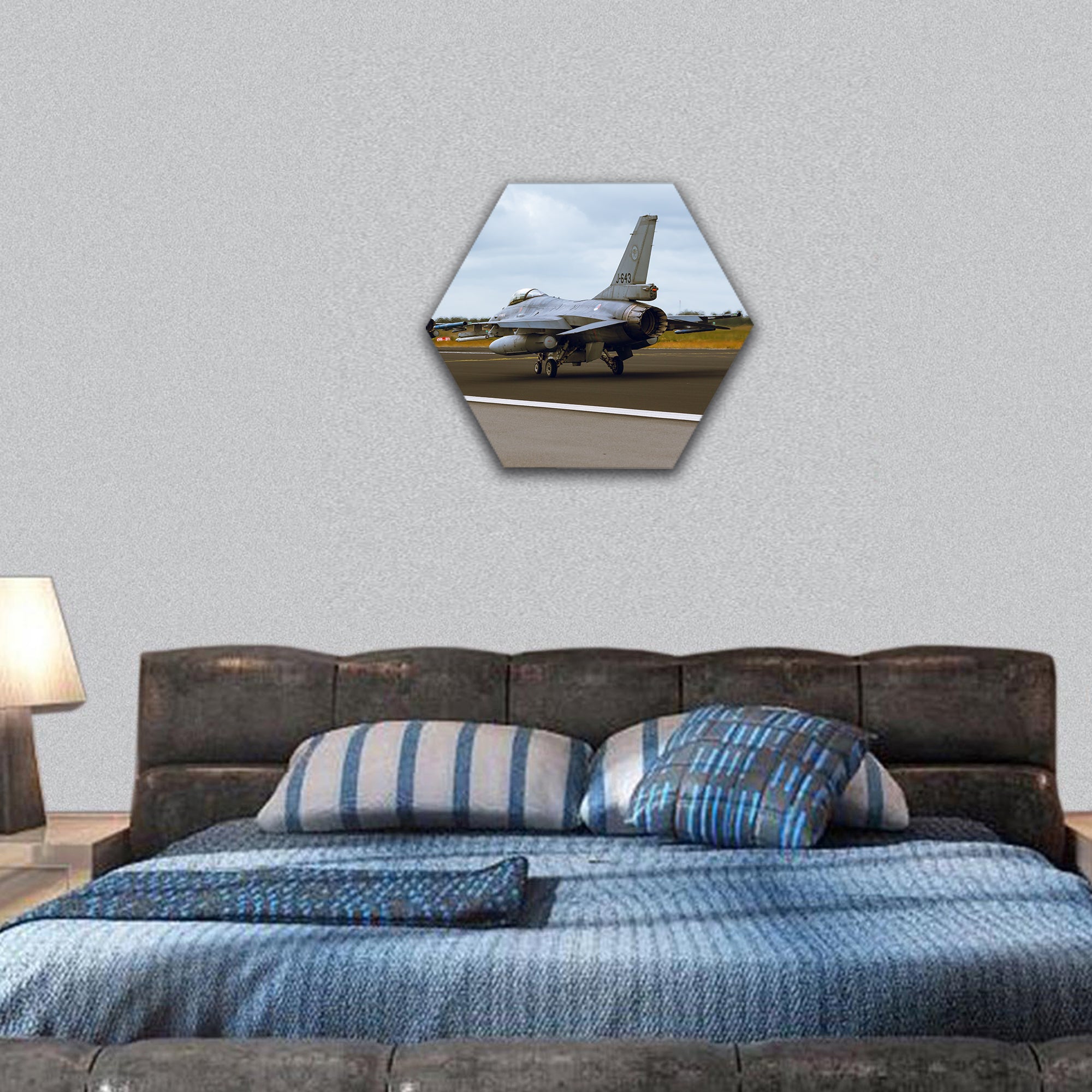 Air Force General Dynamics F-16A Fighting Falcon hexagonal canvas wall art