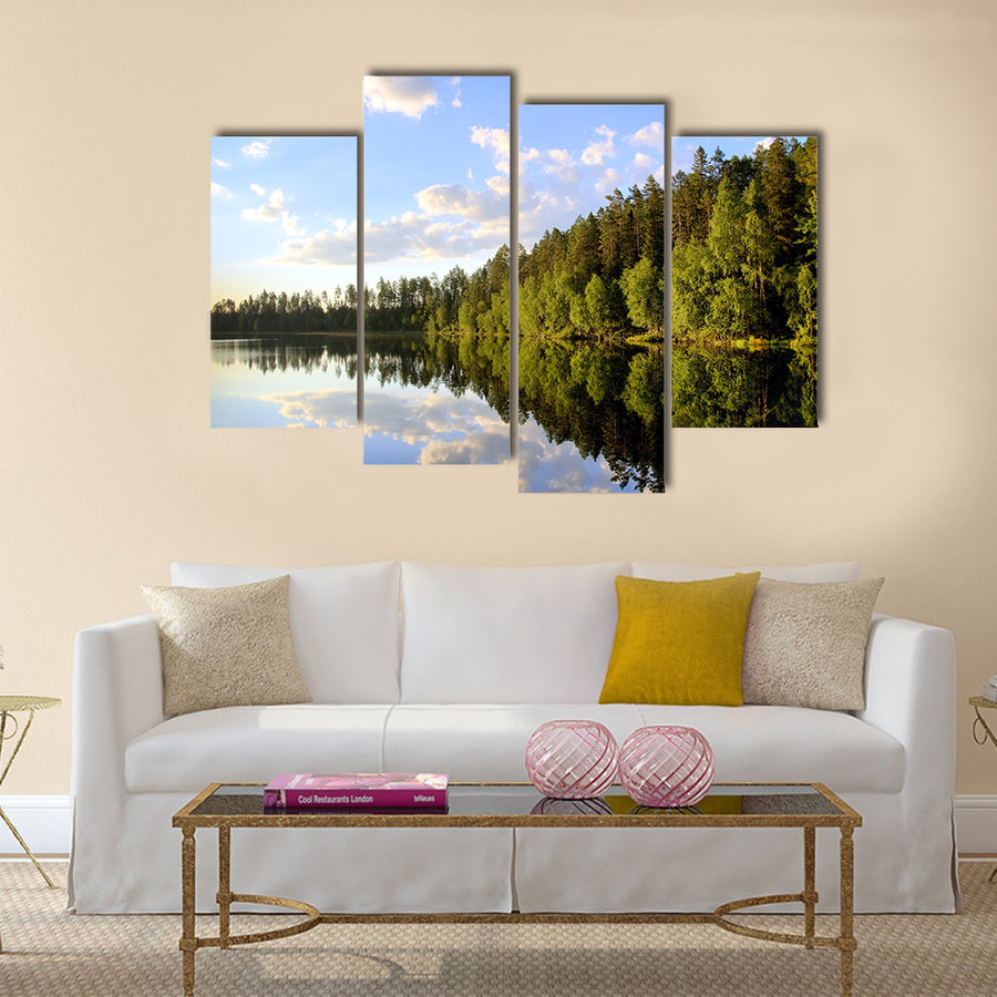 Amazing view of reflection of clouds and trees multi panel canvas wall art