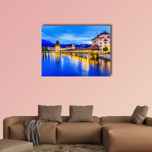 Historic city center with its famous Chapel Bridge multi panel canvas wall art