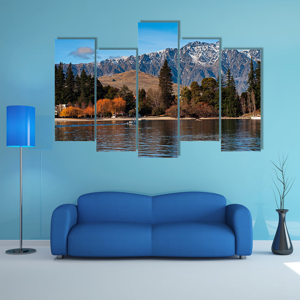 A beautiful view of Queenstown and Mt Remarkable in New Zealand Multi Panel Canvas Wall Art