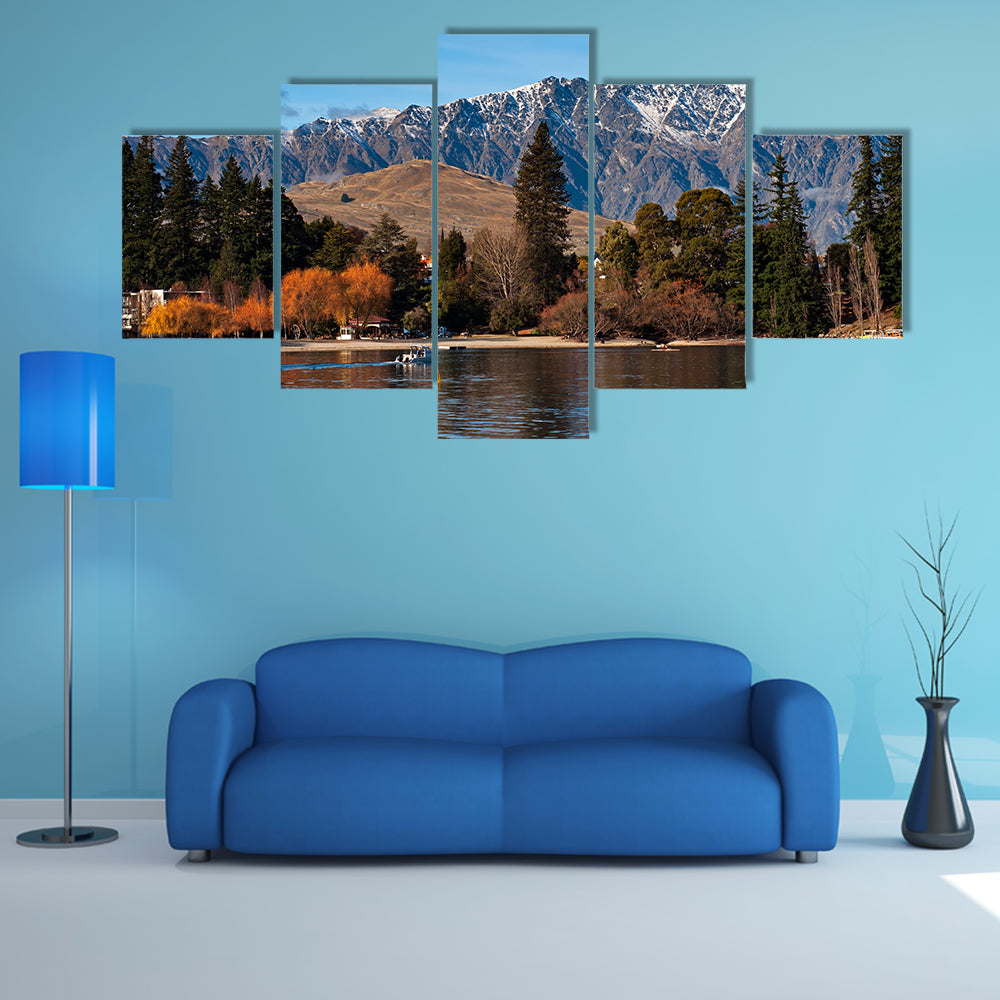 A beautiful view of Queenstown and Mt Remarkable in New Zealand Multi Panel Canvas Wall Art