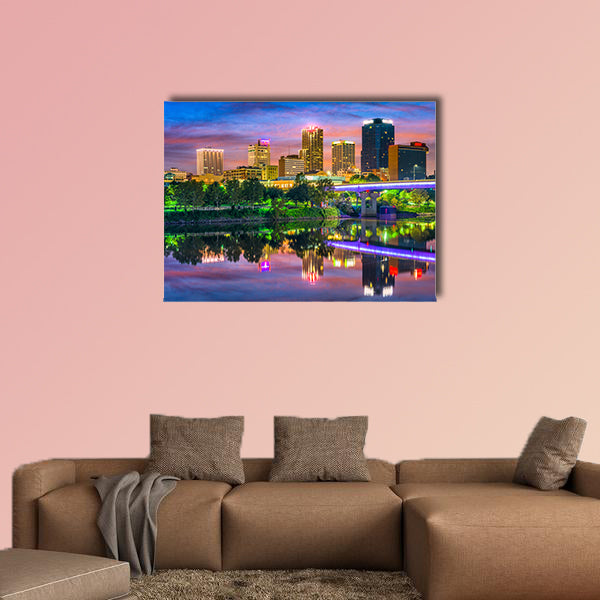 Little Rock, Arkansas, USA downtown skyline on the Arkansas River multi panel canvas wall art