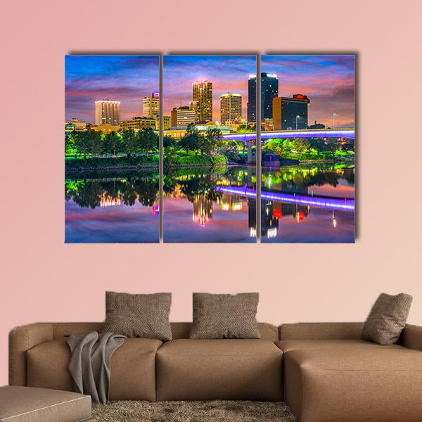 Little Rock, Arkansas, USA downtown skyline on the Arkansas River multi panel canvas wall art