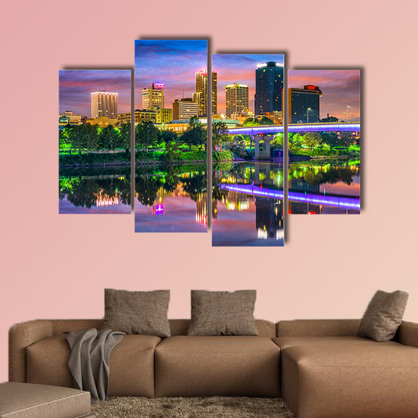Little Rock, Arkansas, USA downtown skyline on the Arkansas River multi panel canvas wall art