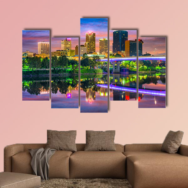 Little Rock, Arkansas, USA downtown skyline on the Arkansas River multi panel canvas wall art