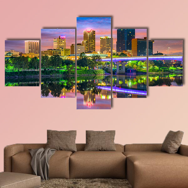 Little Rock, Arkansas, USA downtown skyline on the Arkansas River multi panel canvas wall art