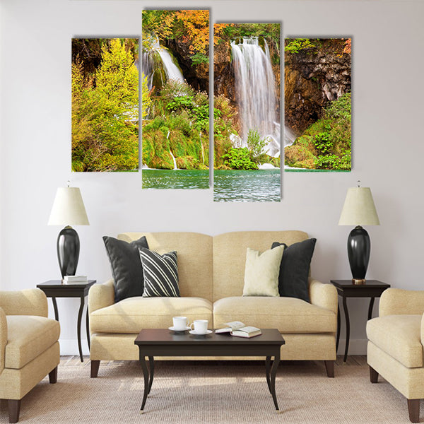 Scenic waterfalls in a picturesque autumn Multi Panel Canvas Wall Art