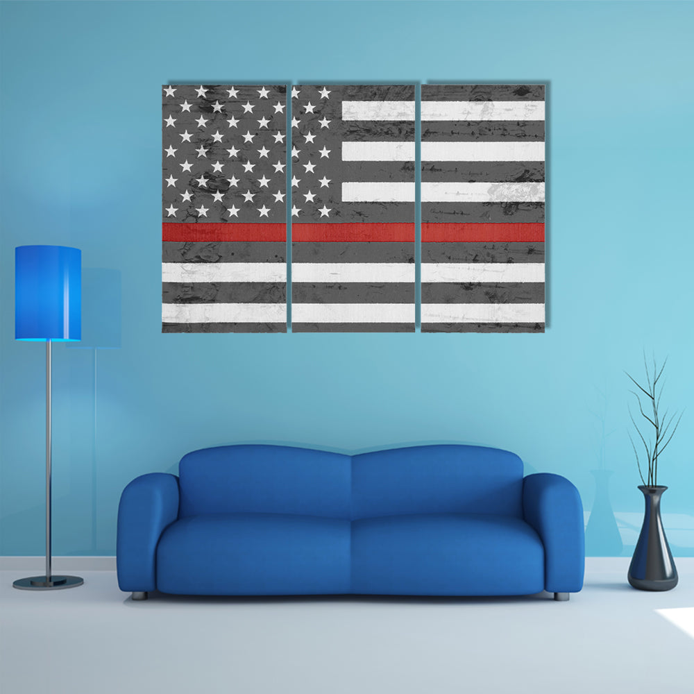 Weathered United States of America thin red line Flag Multi panel canvas wall art