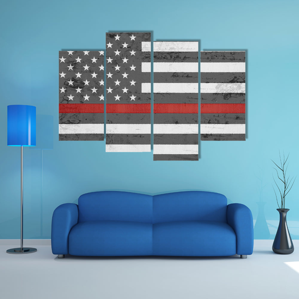 Weathered United States of America thin red line Flag Multi panel canvas wall art
