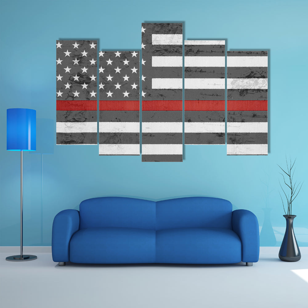 Weathered United States of America thin red line Flag Multi panel canvas wall art