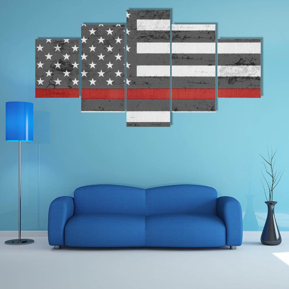 Weathered United States of America thin red line Flag Multi panel canvas wall art