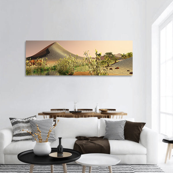 Breathtaking sunrise on the Sahara desert 3d rendering panoramic canvas wall art