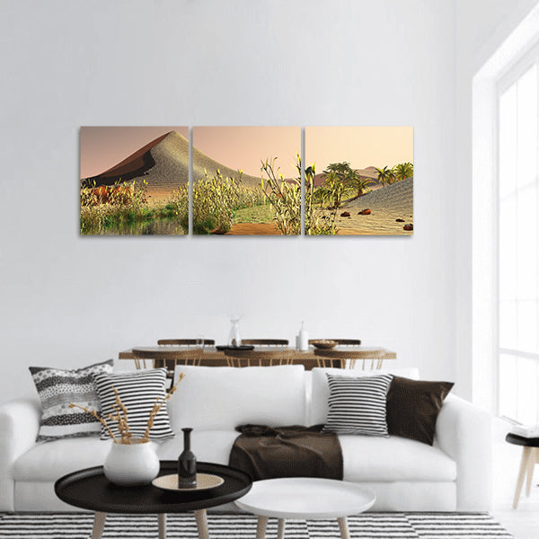 Breathtaking sunrise on the Sahara desert 3d rendering panoramic canvas wall art
