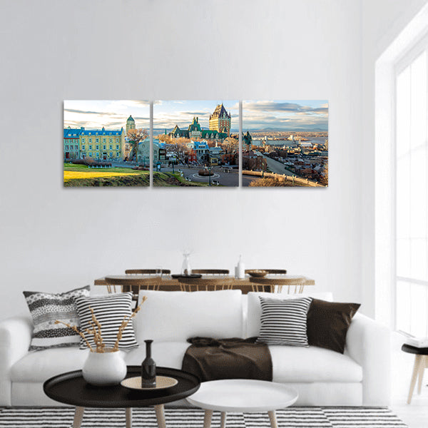 Cityscape of Quebec City with Chateau Frontenac on Spring Panoramic Canvas Wall Art