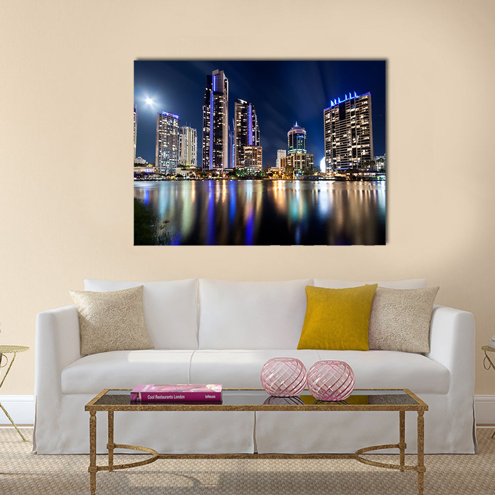 Australian modern city at night (gold coast) queensland multi panel canvas wall art