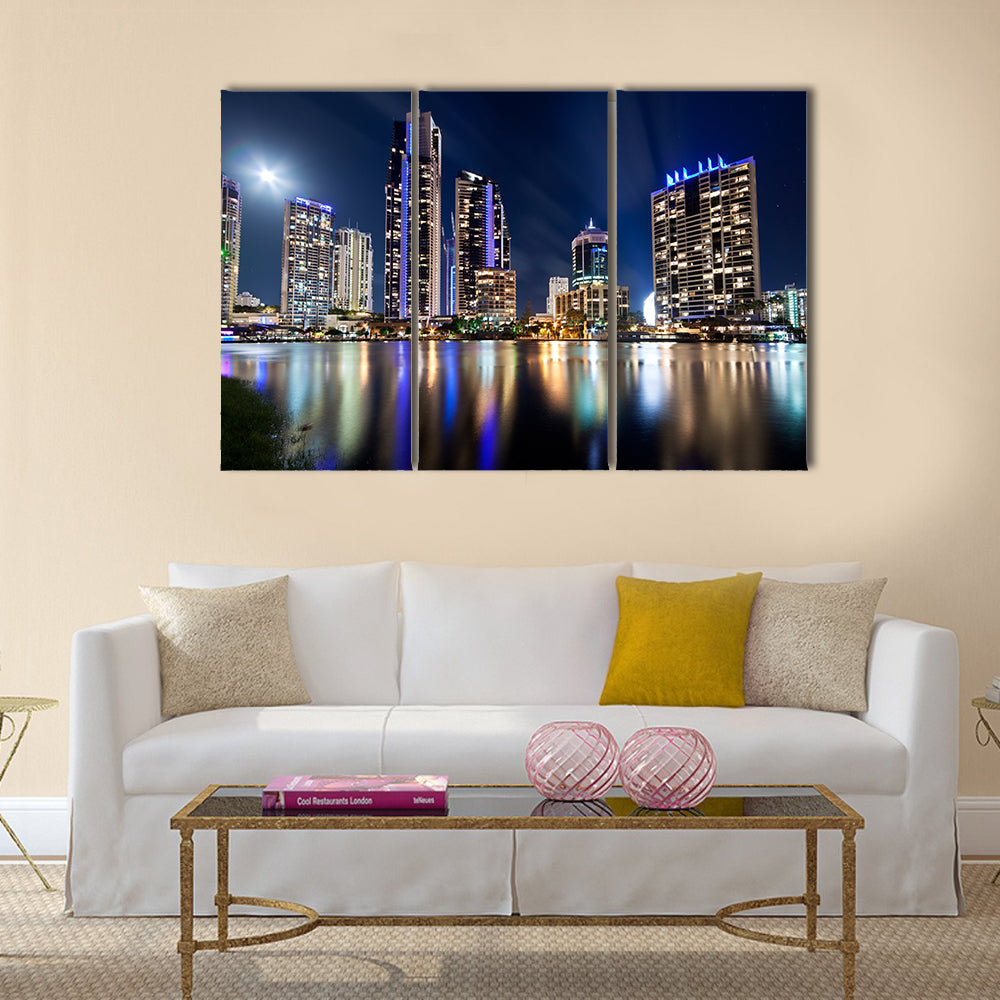 Australian modern city at night (gold coast) queensland multi panel canvas wall art