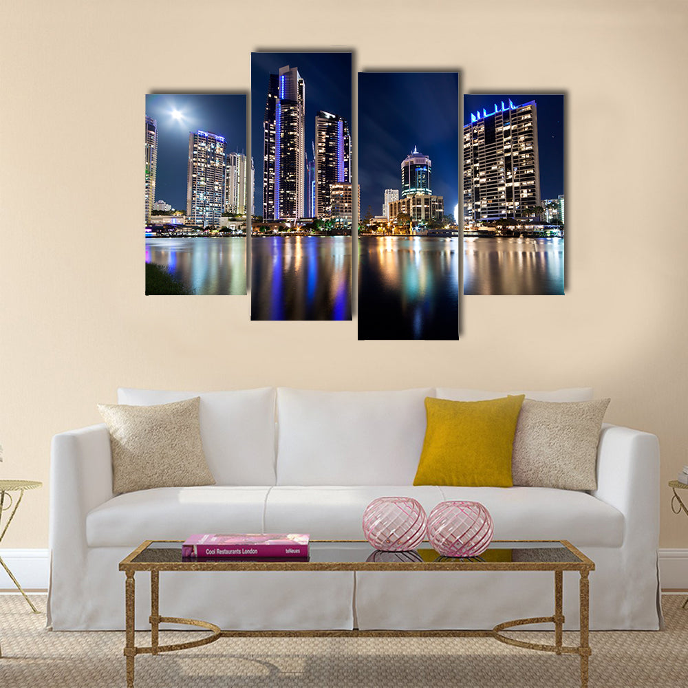 Australian modern city at night (gold coast) queensland multi panel canvas wall art
