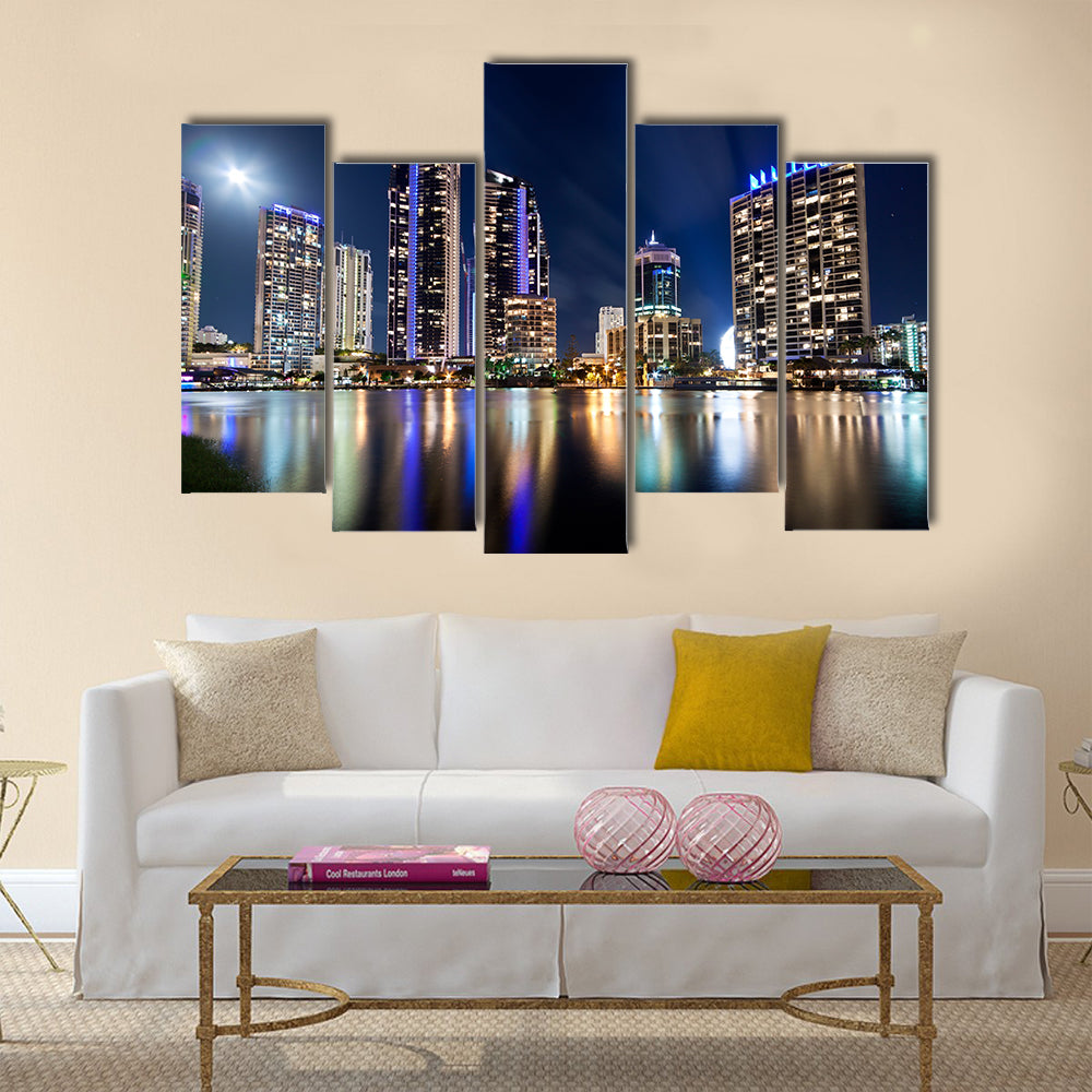 Australian modern city at night (gold coast) queensland multi panel canvas wall art