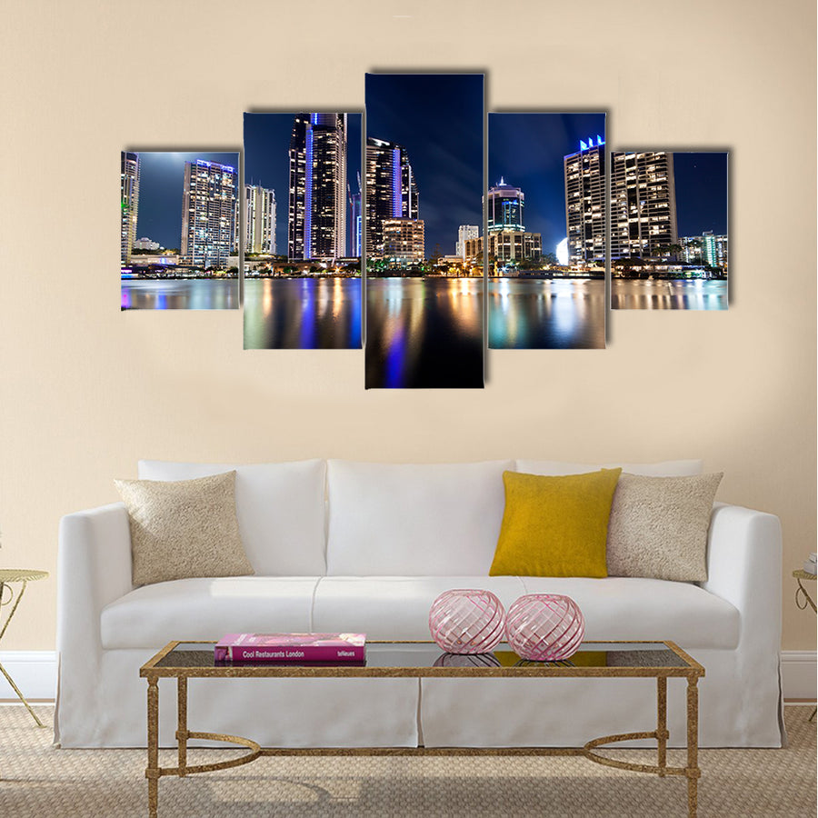 Australian modern city at night (gold coast) queensland multi panel canvas wall art