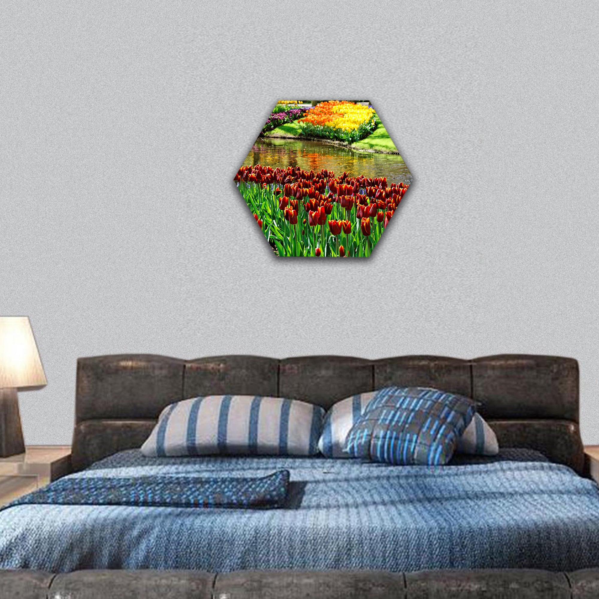 Colorful Tulips in Keukenhof Gardens hexagonal canvas wall art