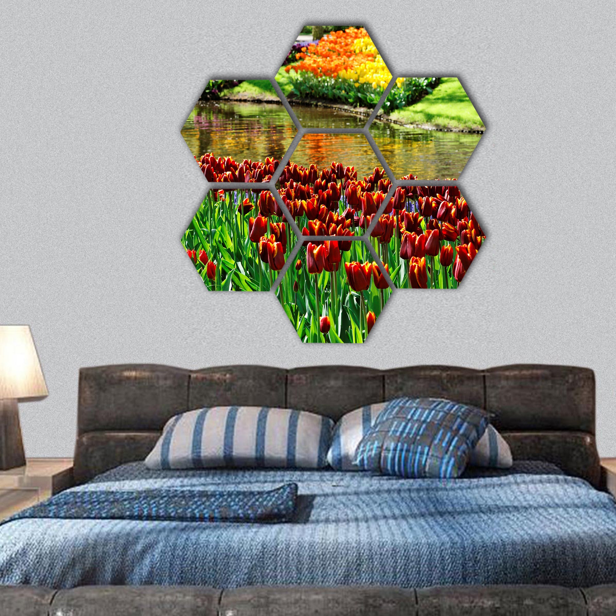 Colorful Tulips in Keukenhof Gardens hexagonal canvas wall art
