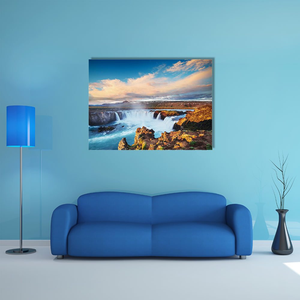Godafoss waterfall at sunset, multi panel canvas wall art
