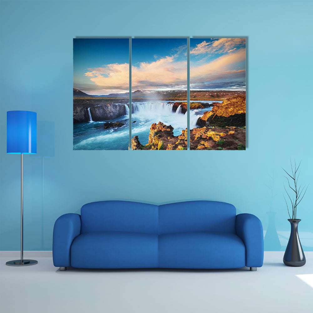 Godafoss waterfall at sunset, multi panel canvas wall art