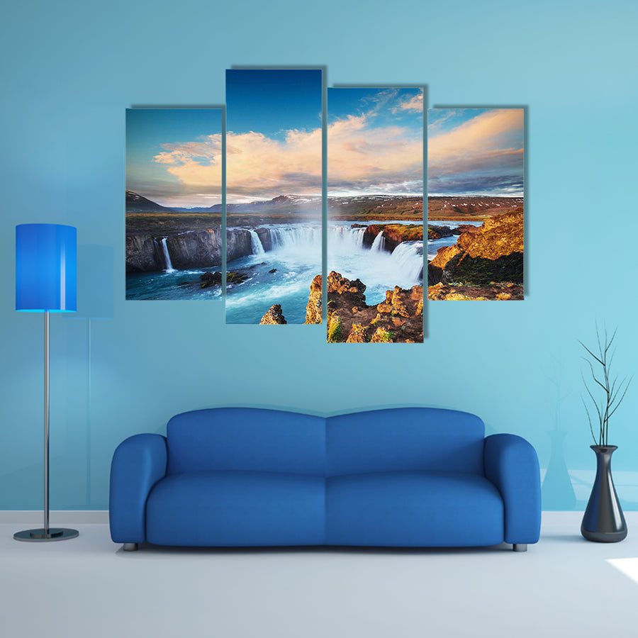 Godafoss waterfall at sunset, multi panel canvas wall art
