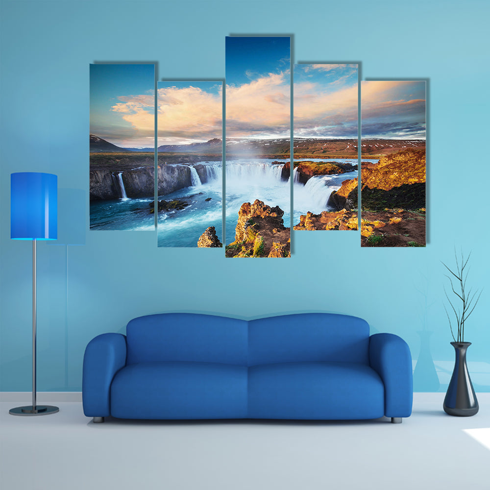 Godafoss waterfall at sunset, multi panel canvas wall art