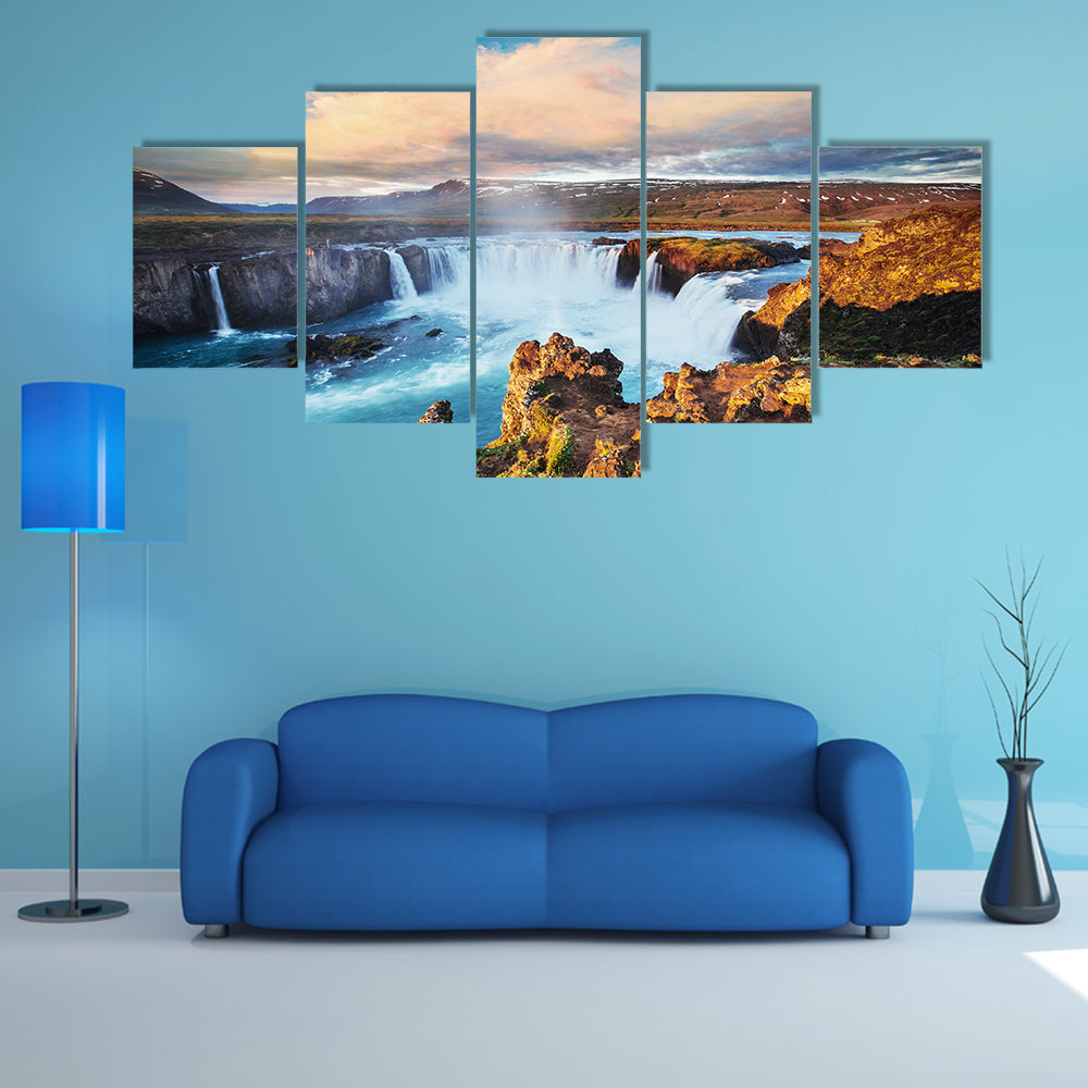 Godafoss waterfall at sunset, multi panel canvas wall art