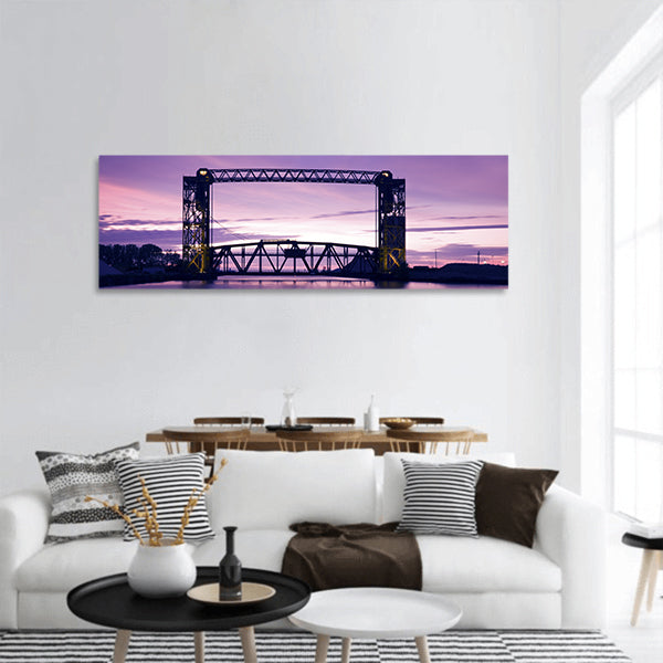 Sunset, bridge and two lighthouses - Cleveland, Ohio, USA Panoramic Canvas Wall Art