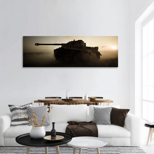German tank in action panoramic canvas wall art