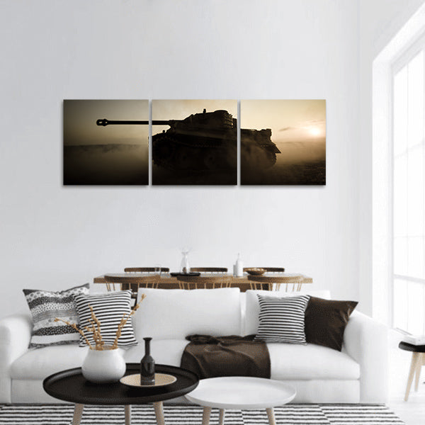 German tank in action panoramic canvas wall art
